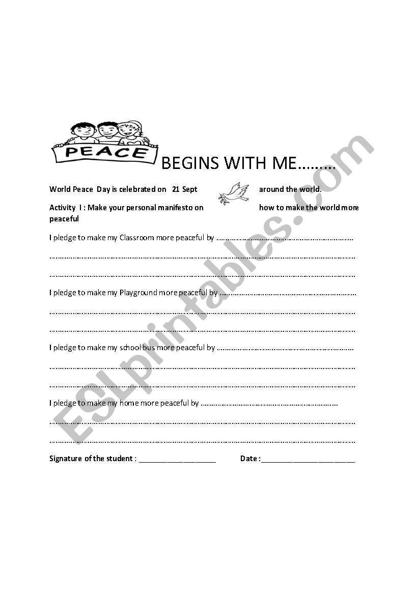 Peace worksheet