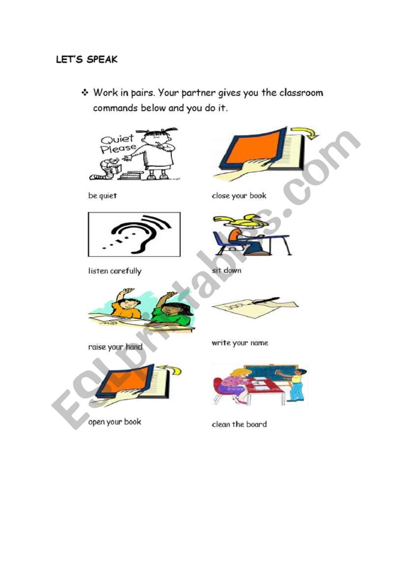 classroom commands  worksheet