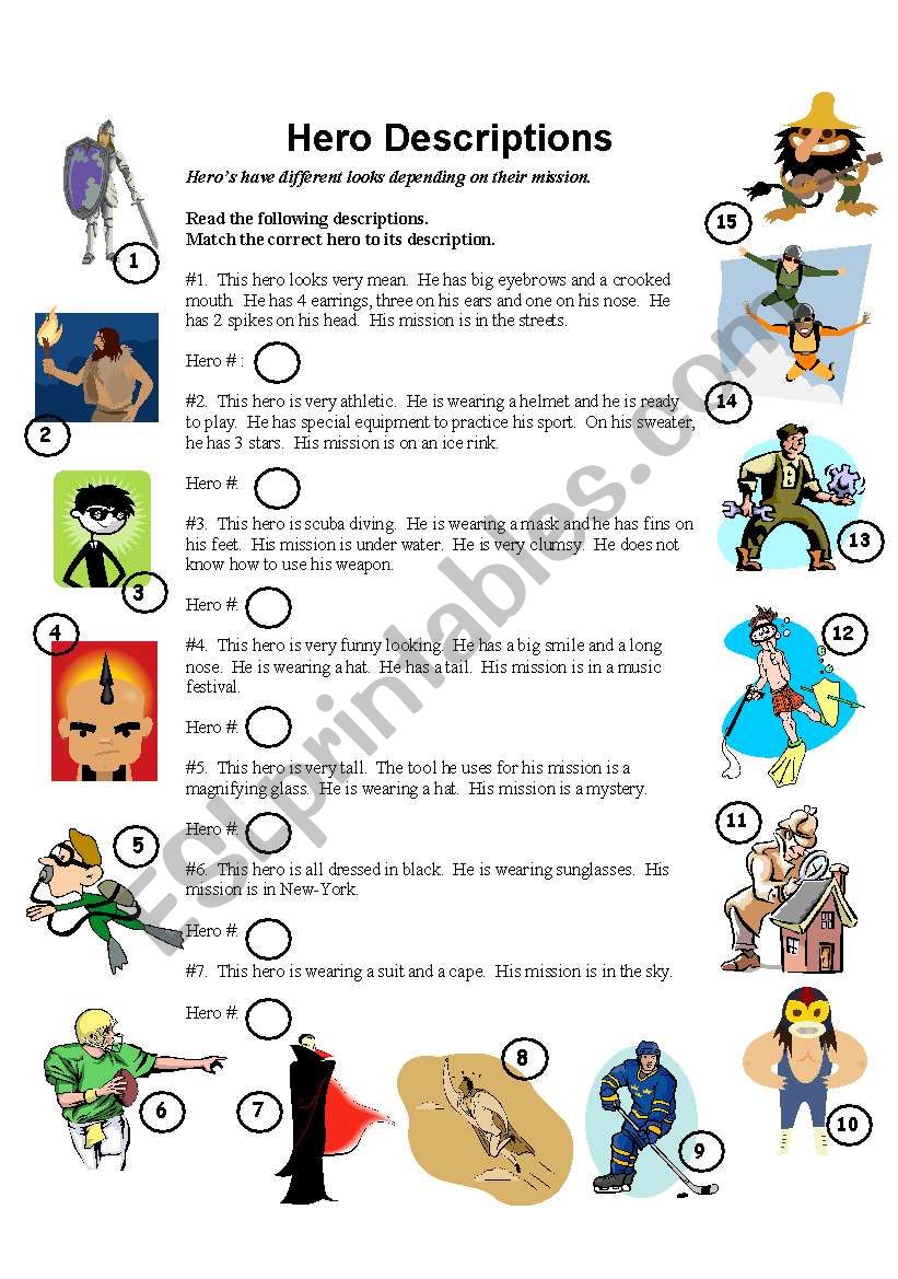 Descriptions worksheet