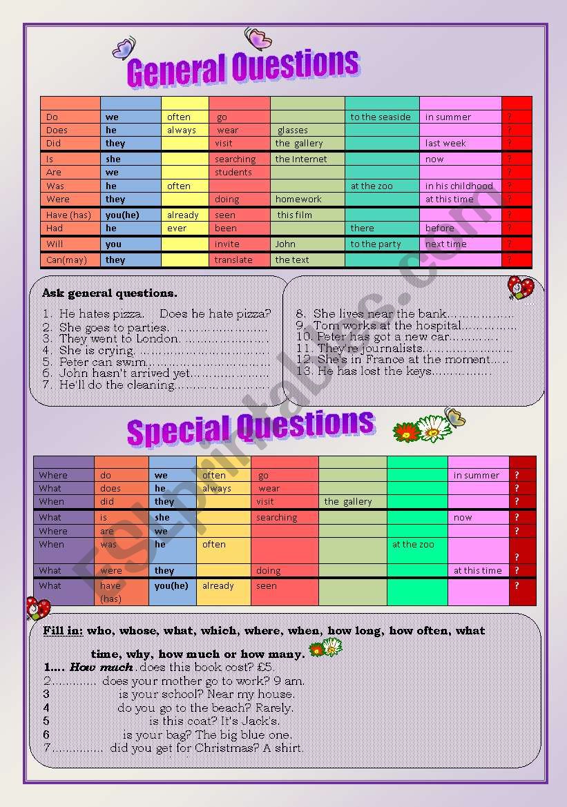 General and Special Questions worksheet