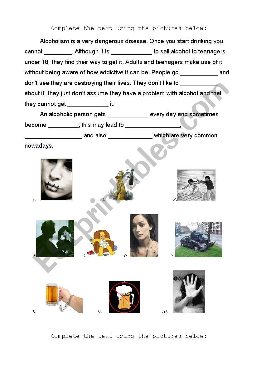 Alcoholism worksheet