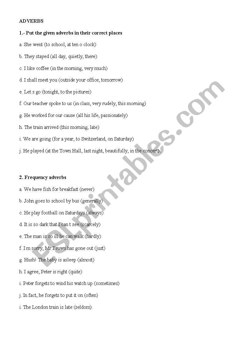 adverbs worksheet