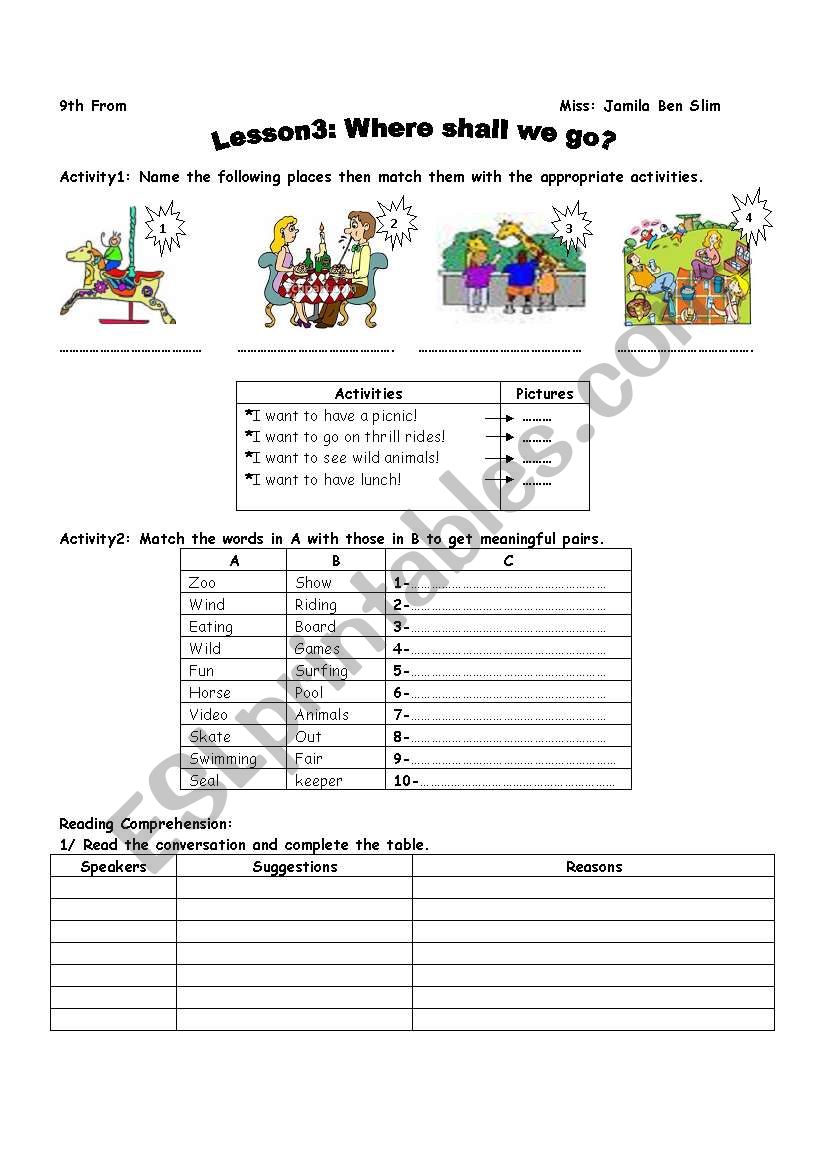 where shall we go? worksheet