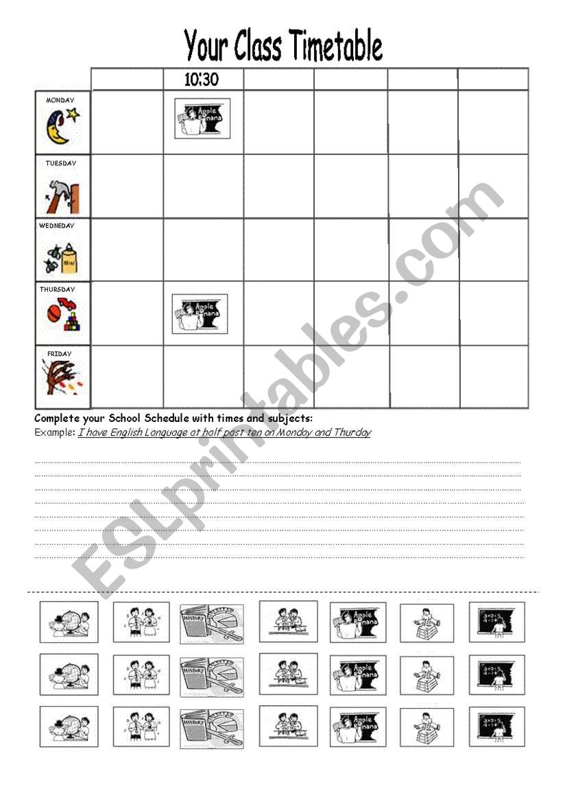 Your Class Timetable worksheet