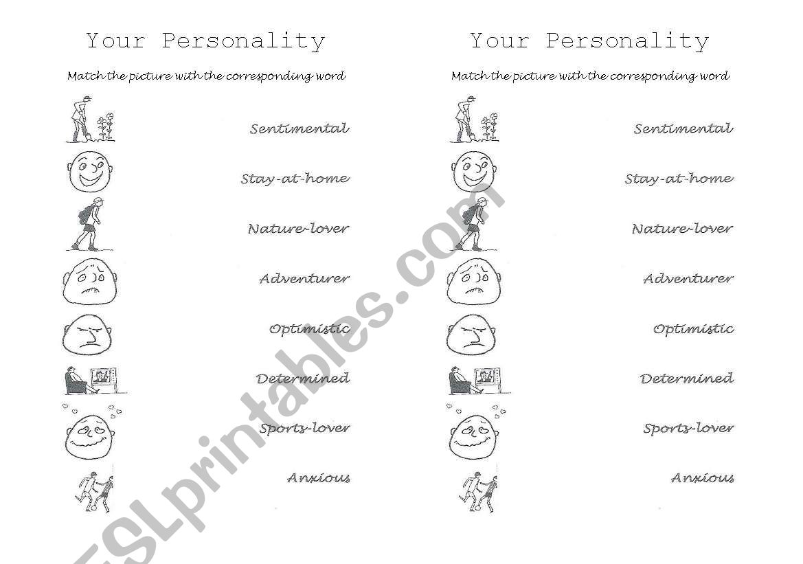 vocabulary: personality worksheet