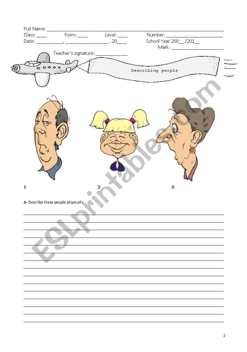 Physical description worksheet