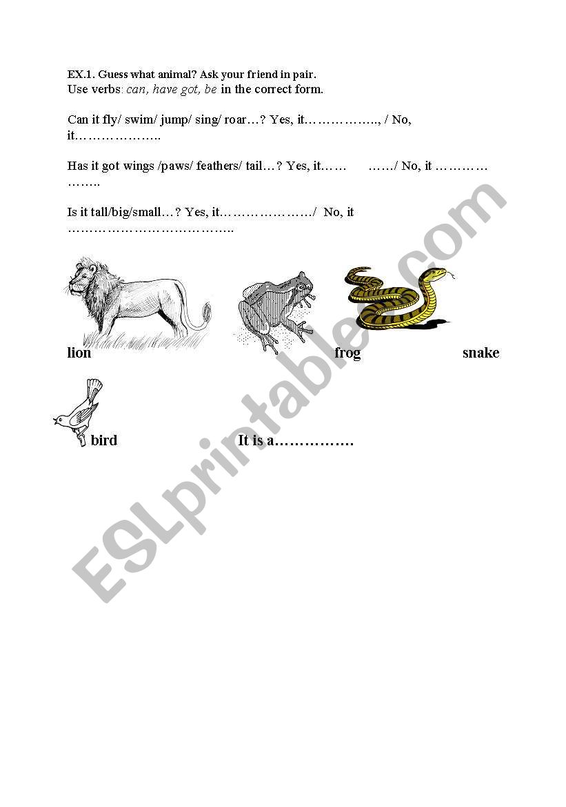 Animals- have got, can, to be worksheet