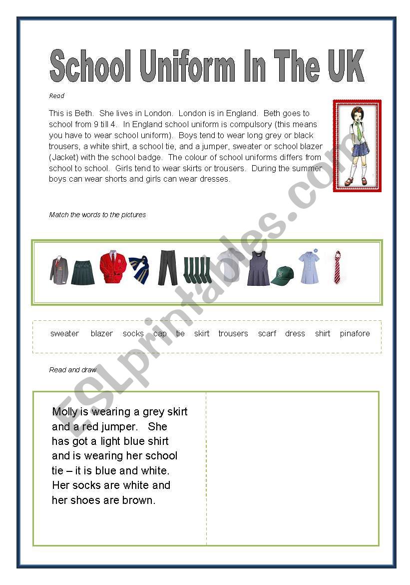 School Uniform in the UK worksheet