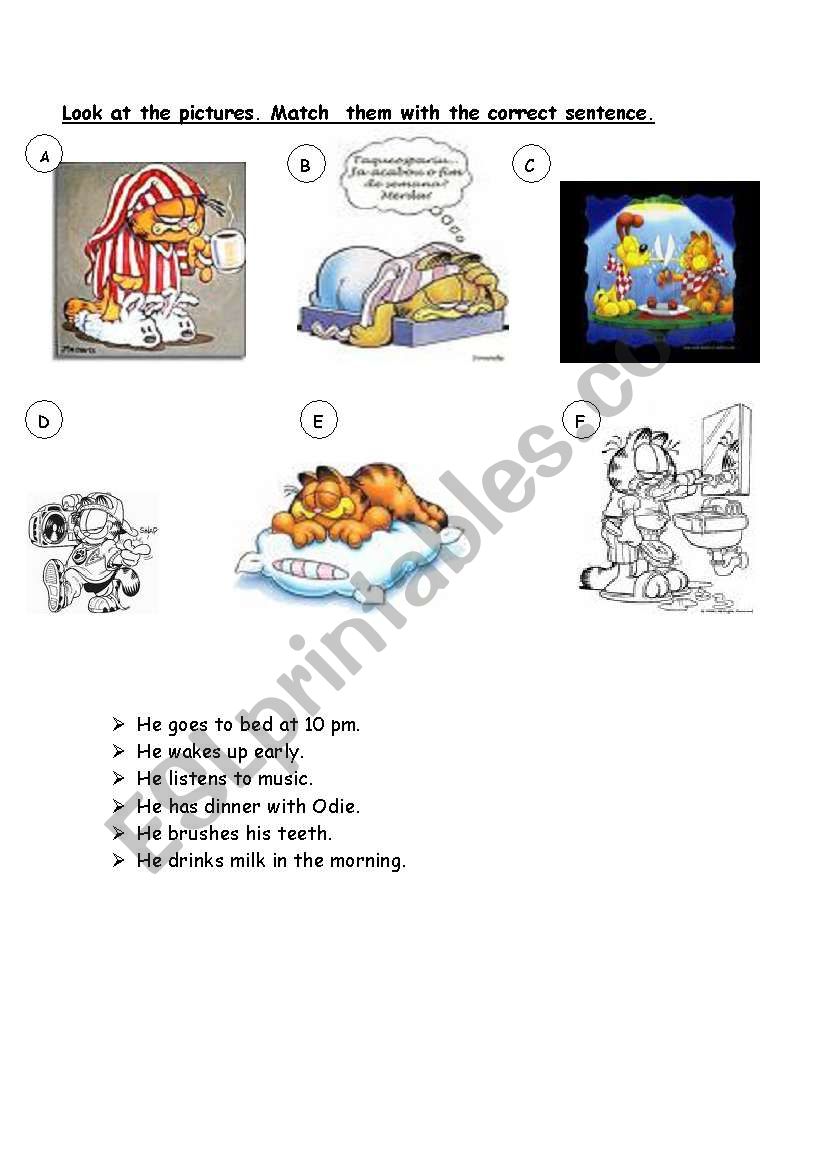 garfields daily routine worksheet