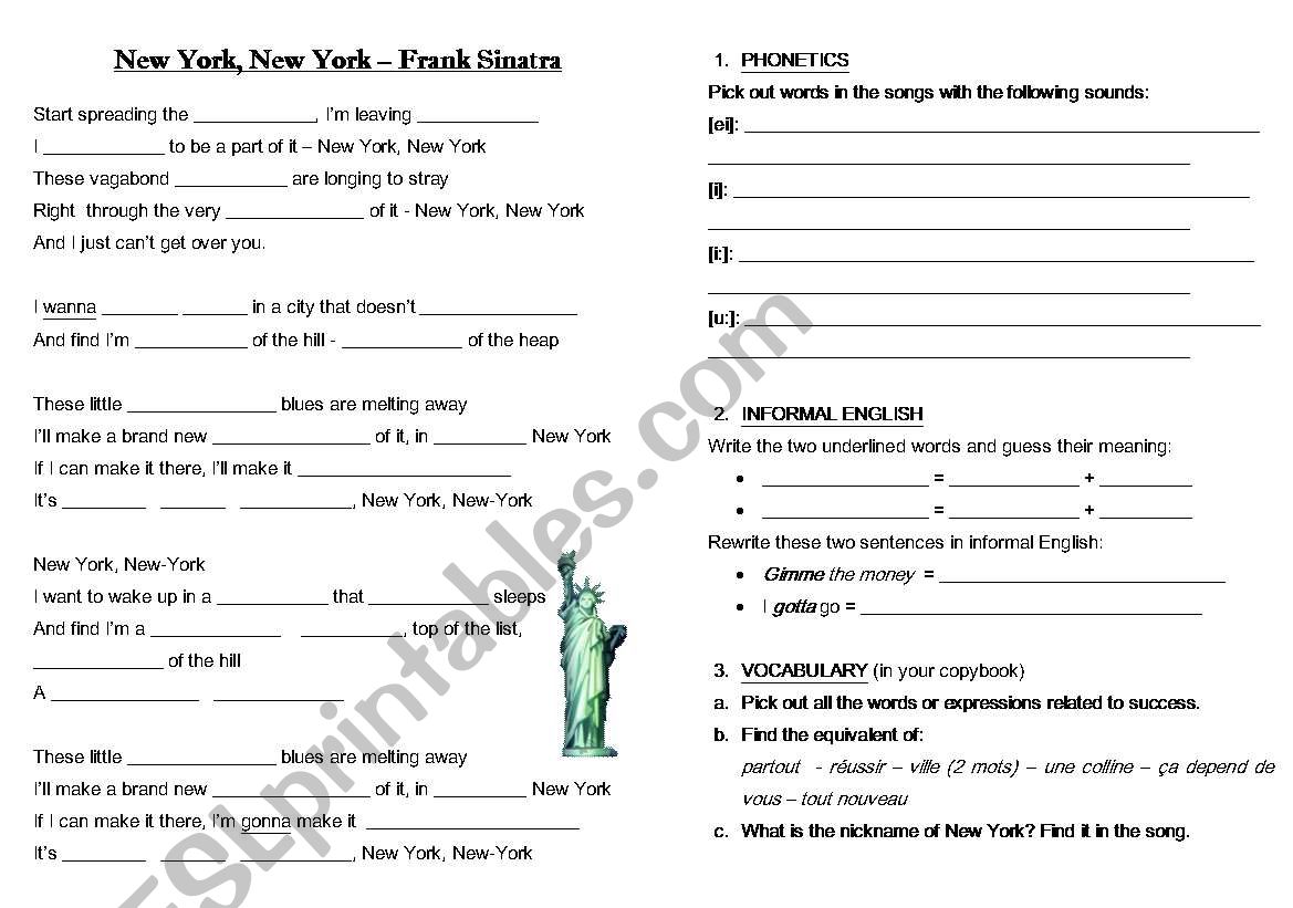 New York, New York worksheet