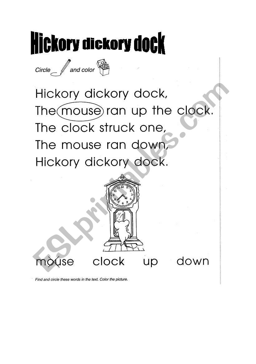 Hickory dickory dock worksheet