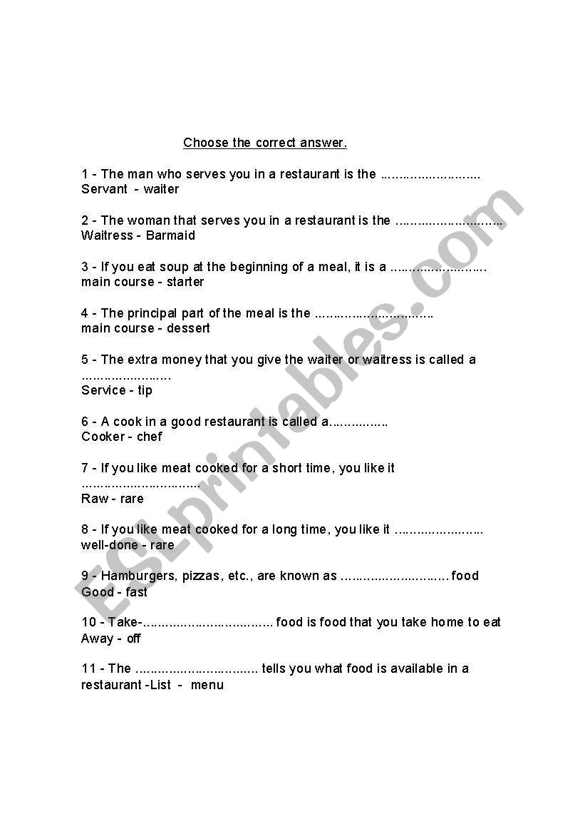 choose the correct answer worksheet