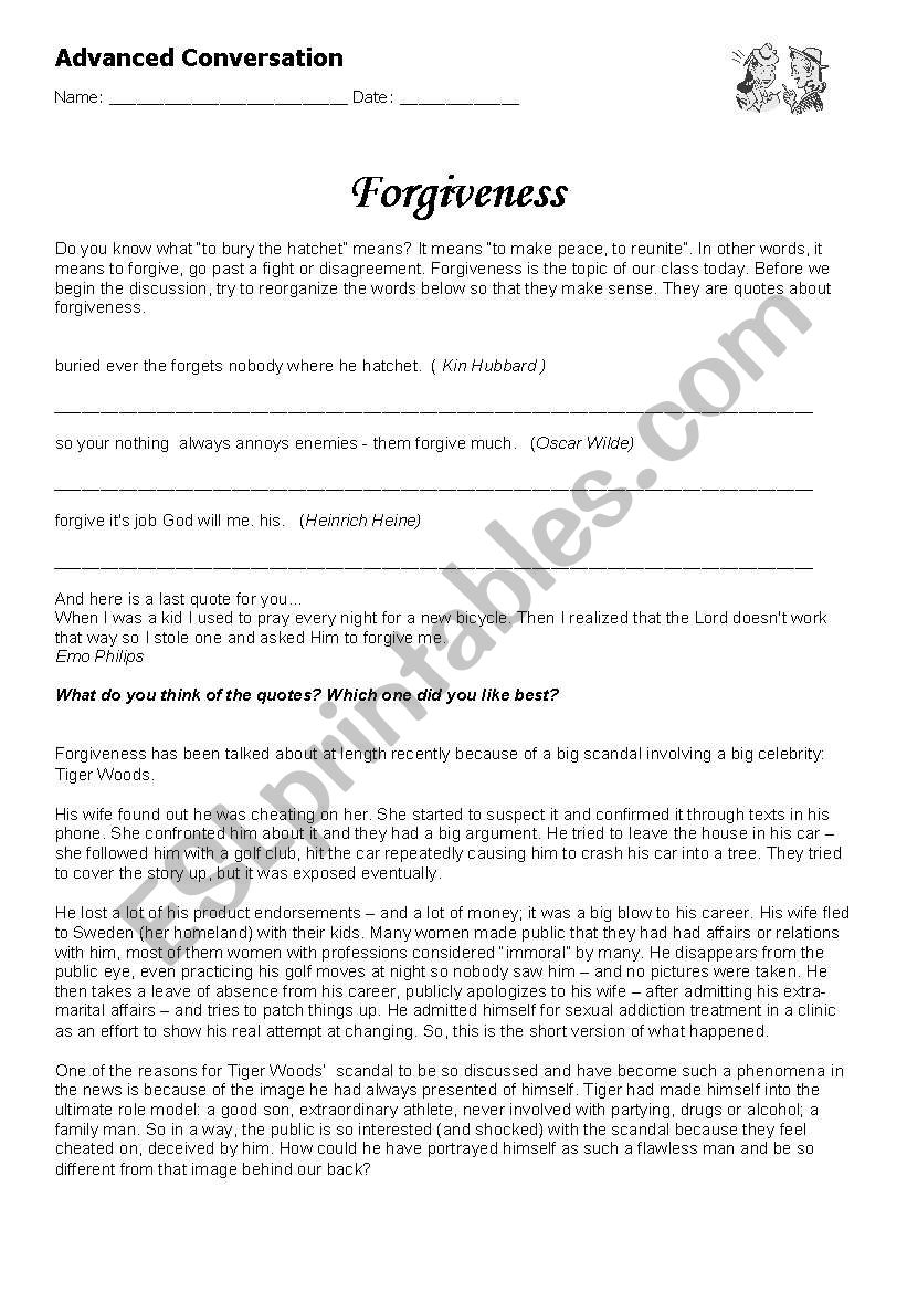 Forgiveness worksheet