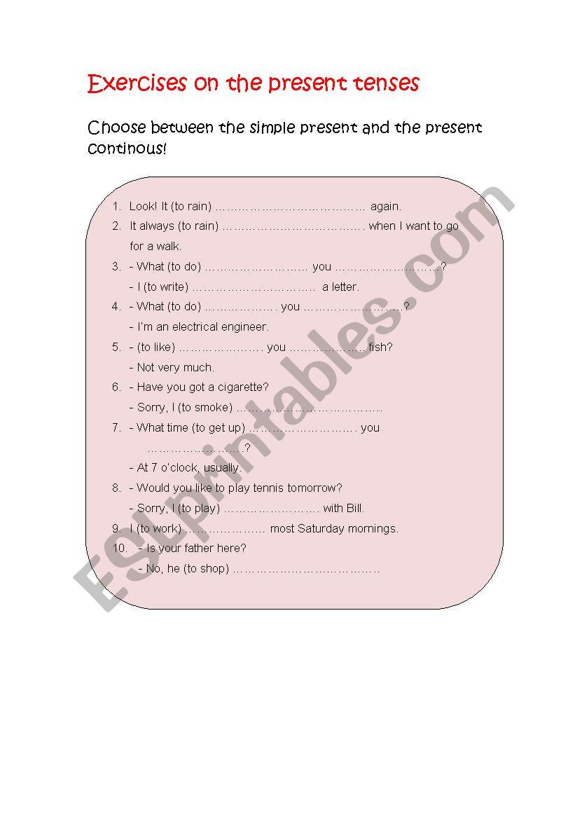 Present tenses worksheet