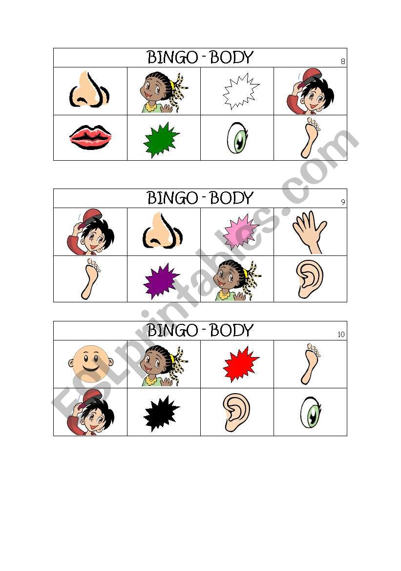 Body bingo 3 worksheet