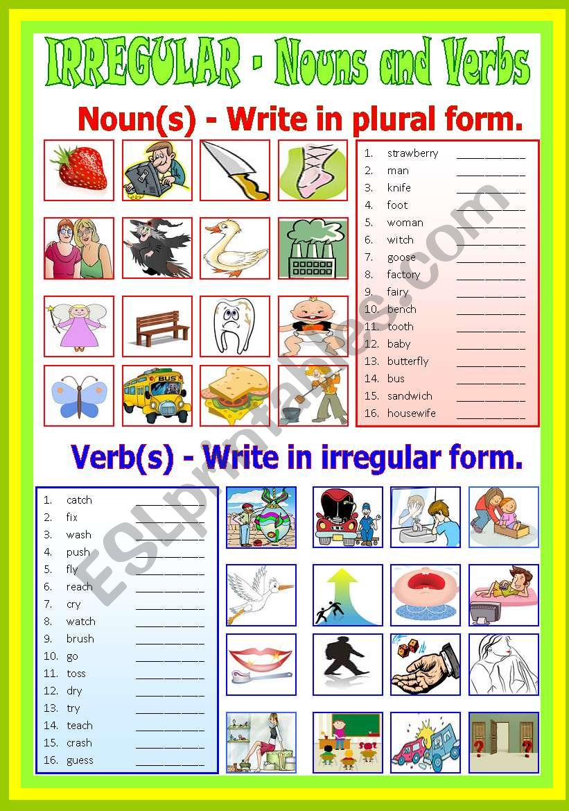 Irregular Nouns and Verbs worksheet