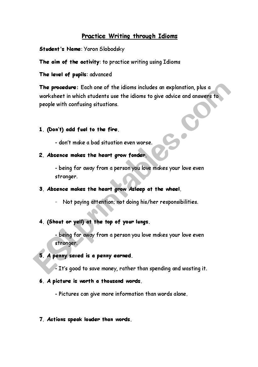 Idioms worksheet