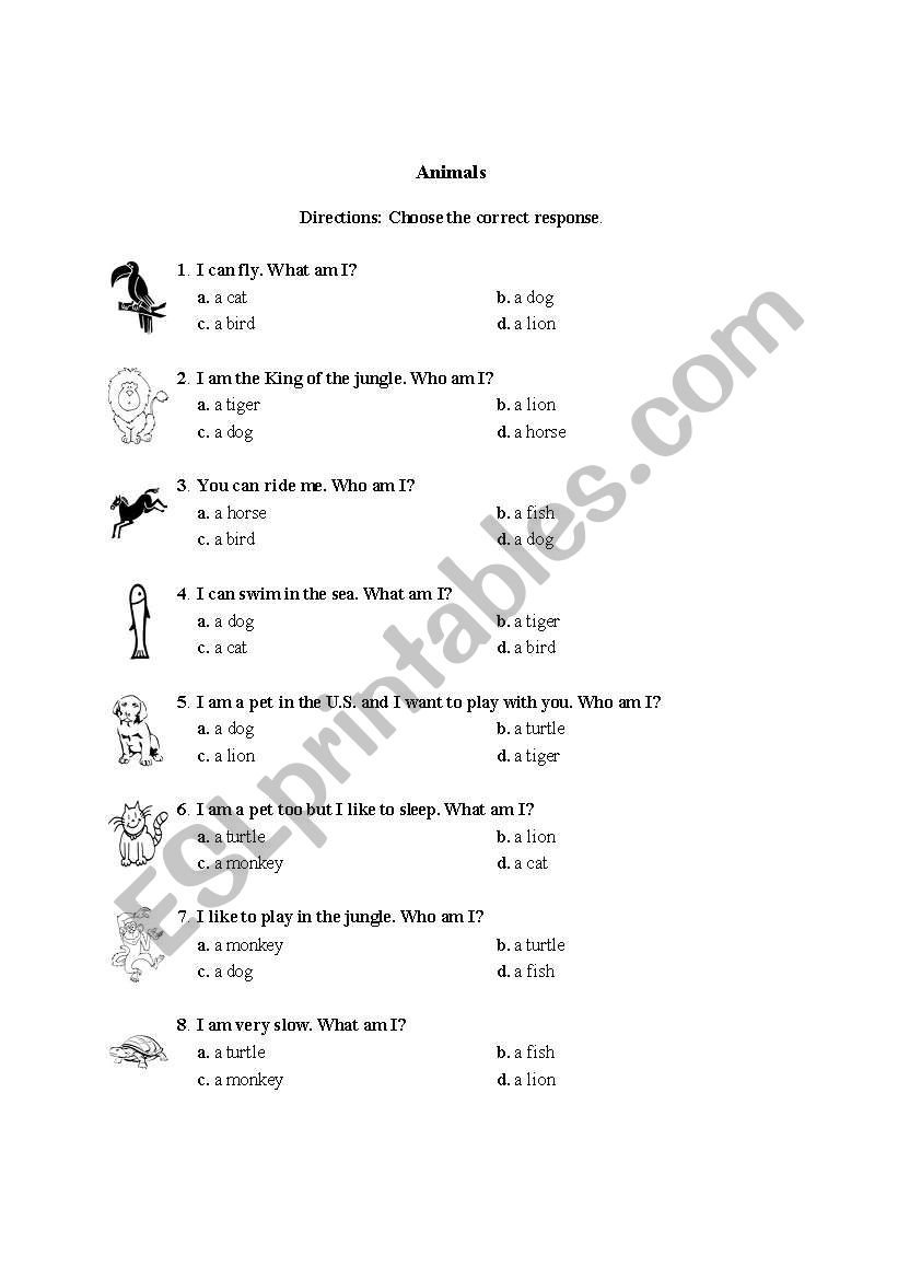 Animals worksheet