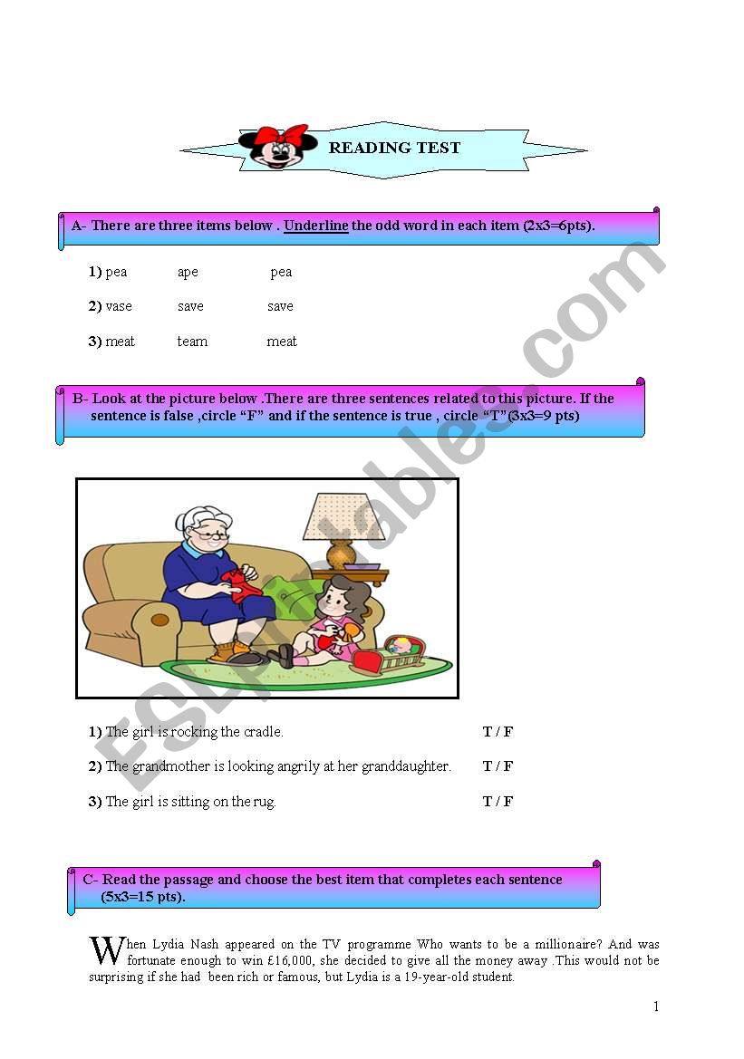 reading worksheet