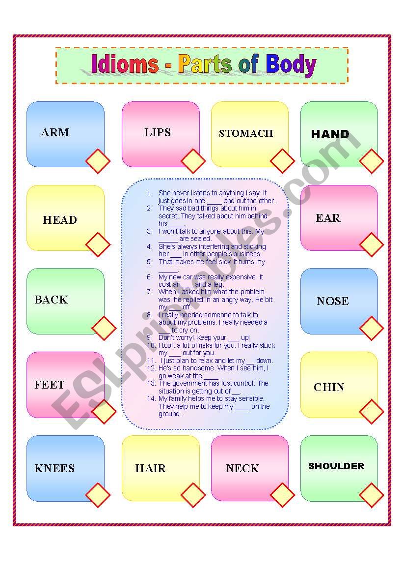 Idioms - Parts of body worksheet