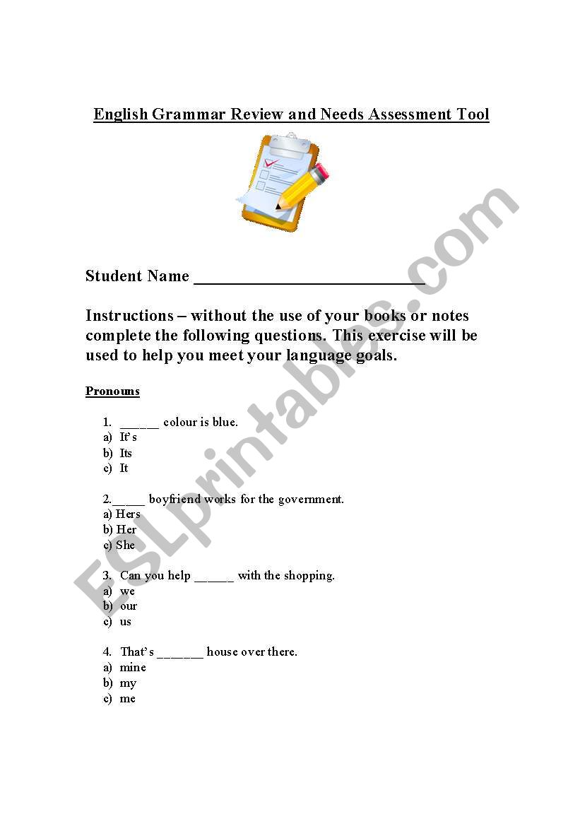 A Helpful  Grammar Review  worksheet