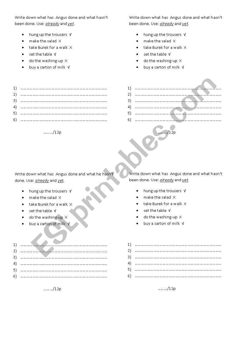 already and yet worksheet