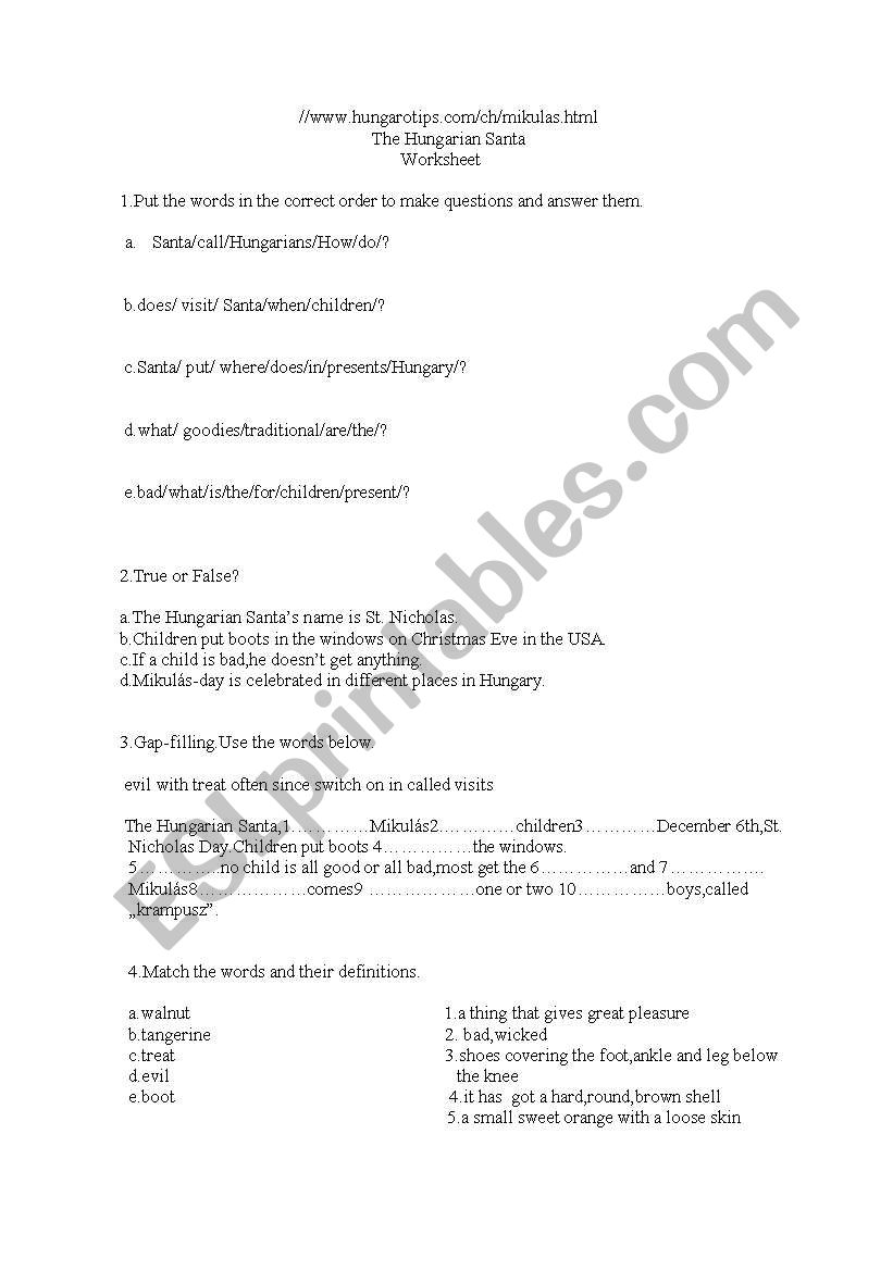 the hungarian santa worksheet