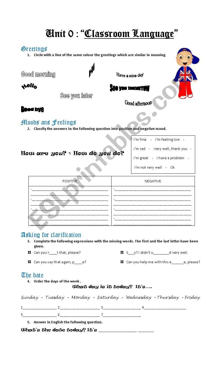 CLASSROOM LANGUAGE worksheet