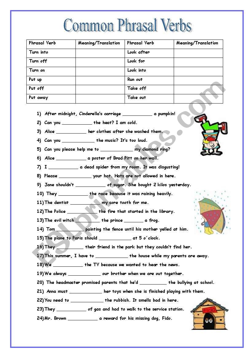 Common Phrasal Verbs worksheet