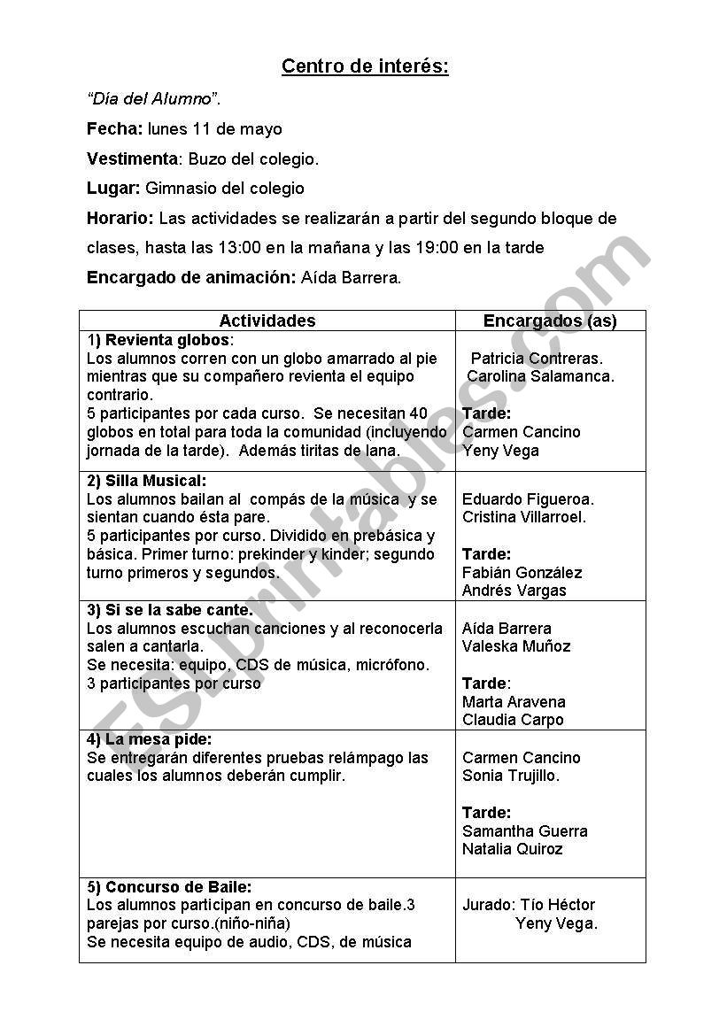 pupils day worksheet