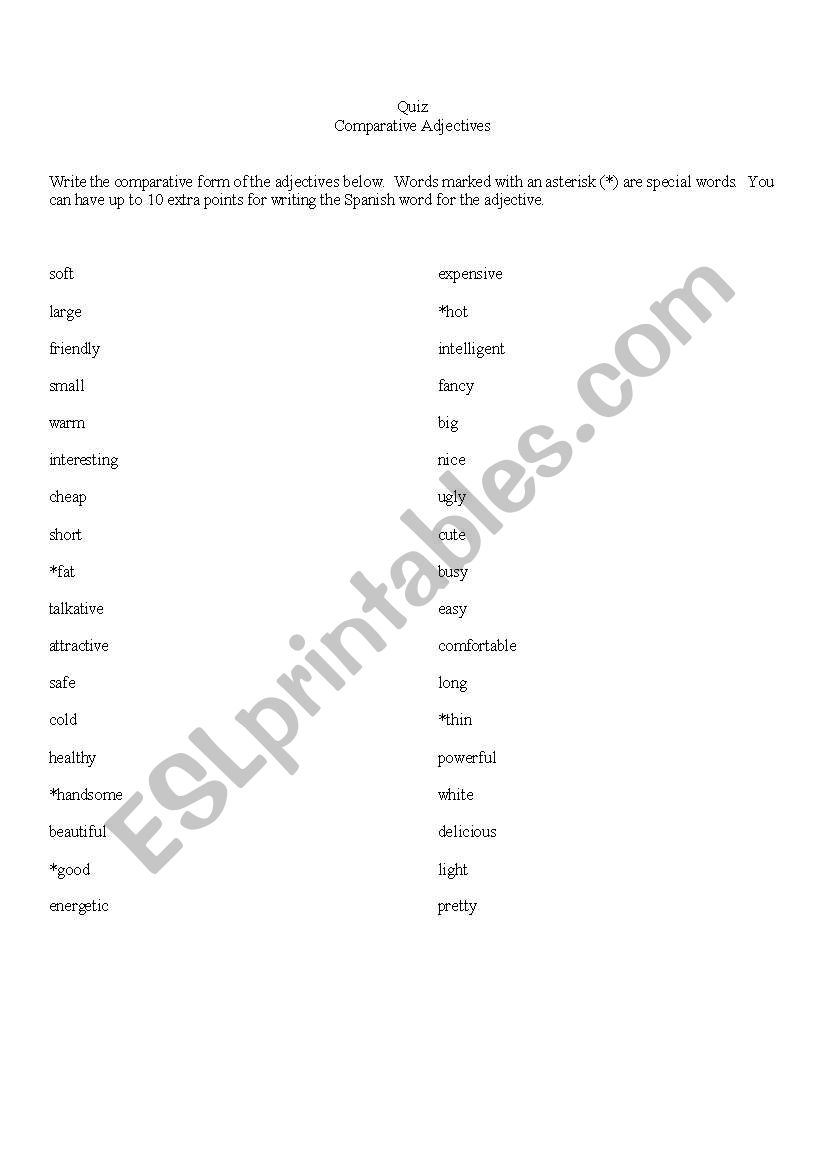 Comparatives worksheet