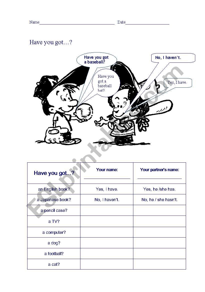 Have got - speaking worksheet