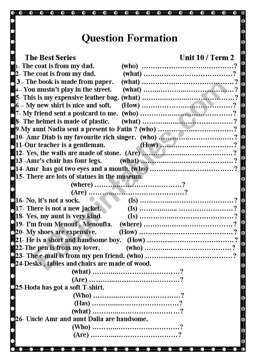 question form worksheet