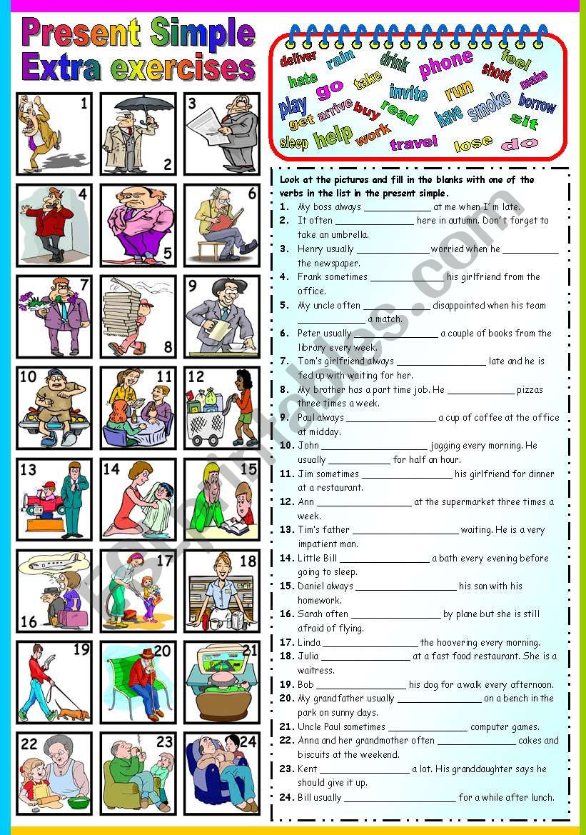 PRESENT SIMPLE EXTRA EXERCISES (B&W VERSION+KEY INCLUDED)