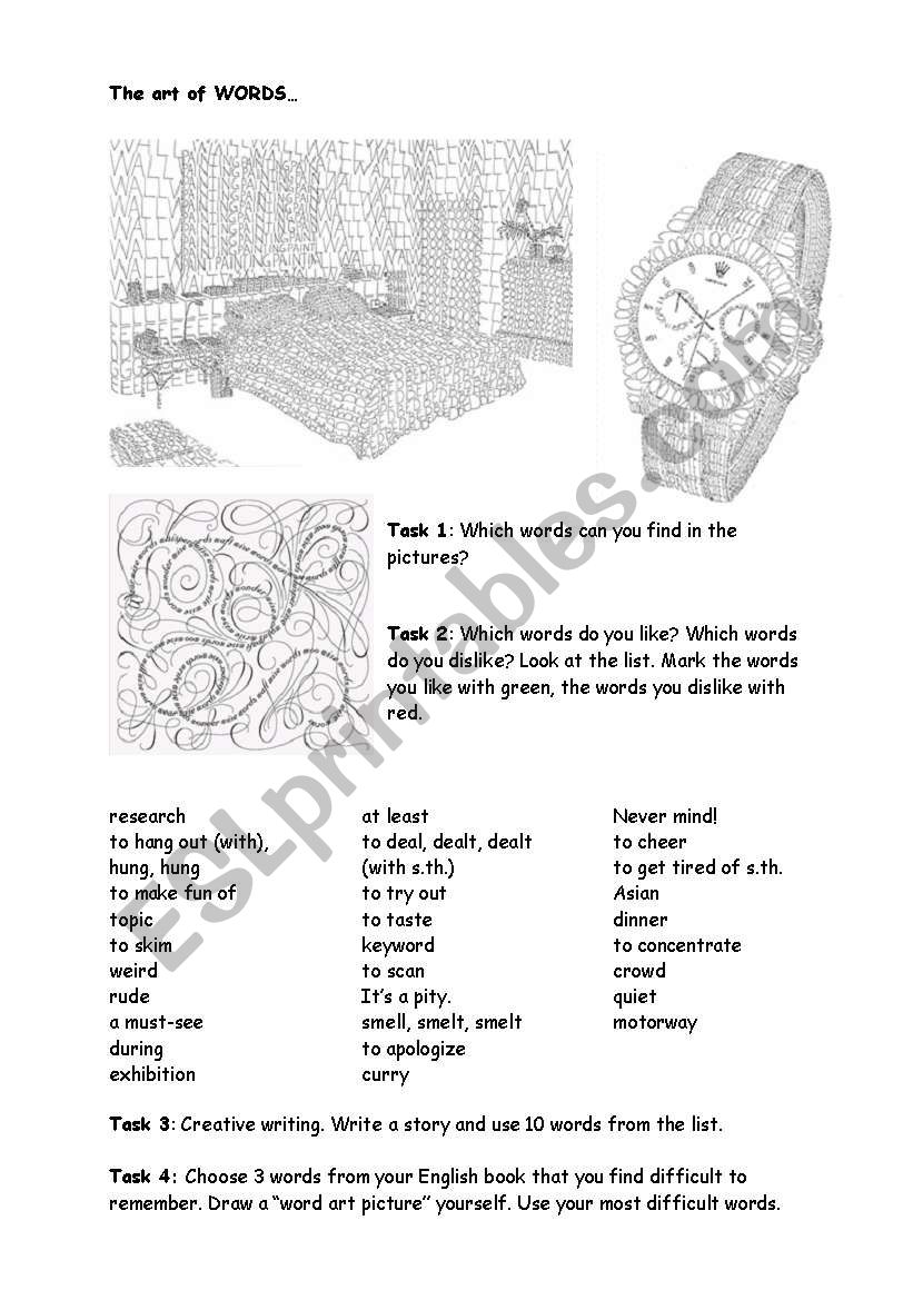 The ART of WORDS worksheet