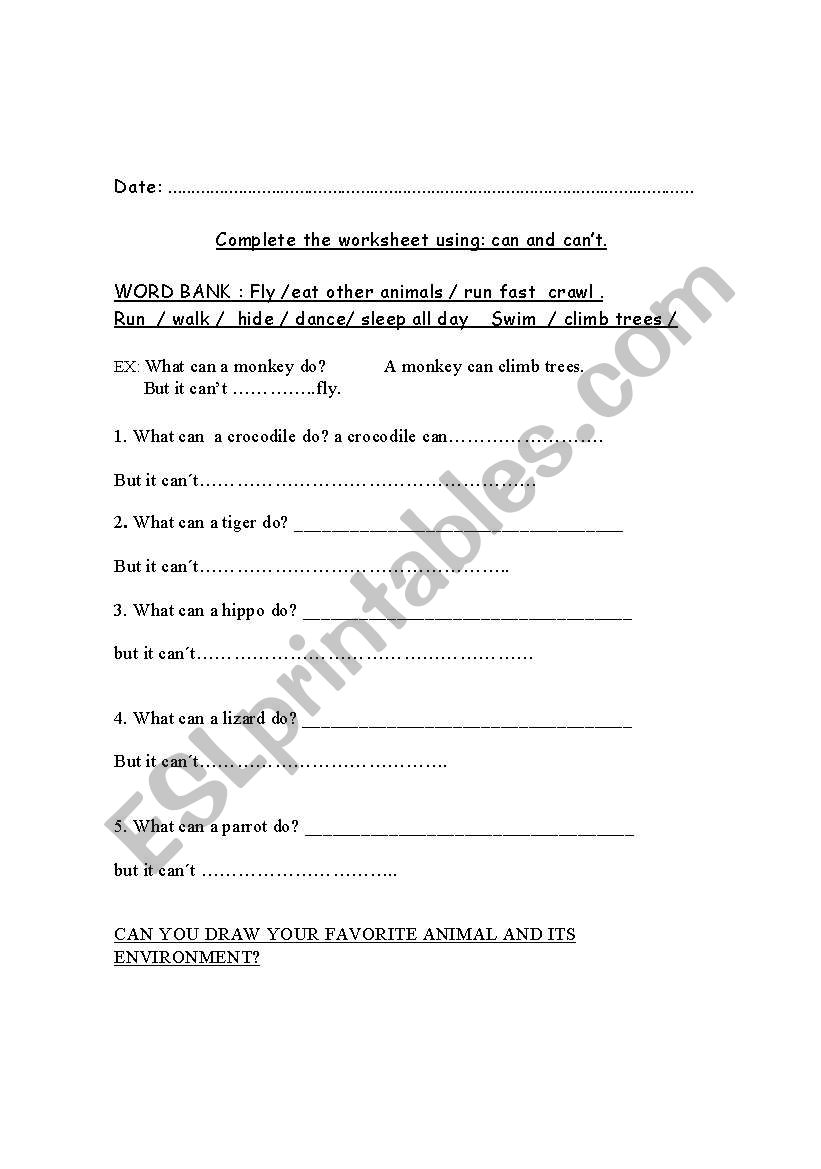  What can animals do?? worksheet