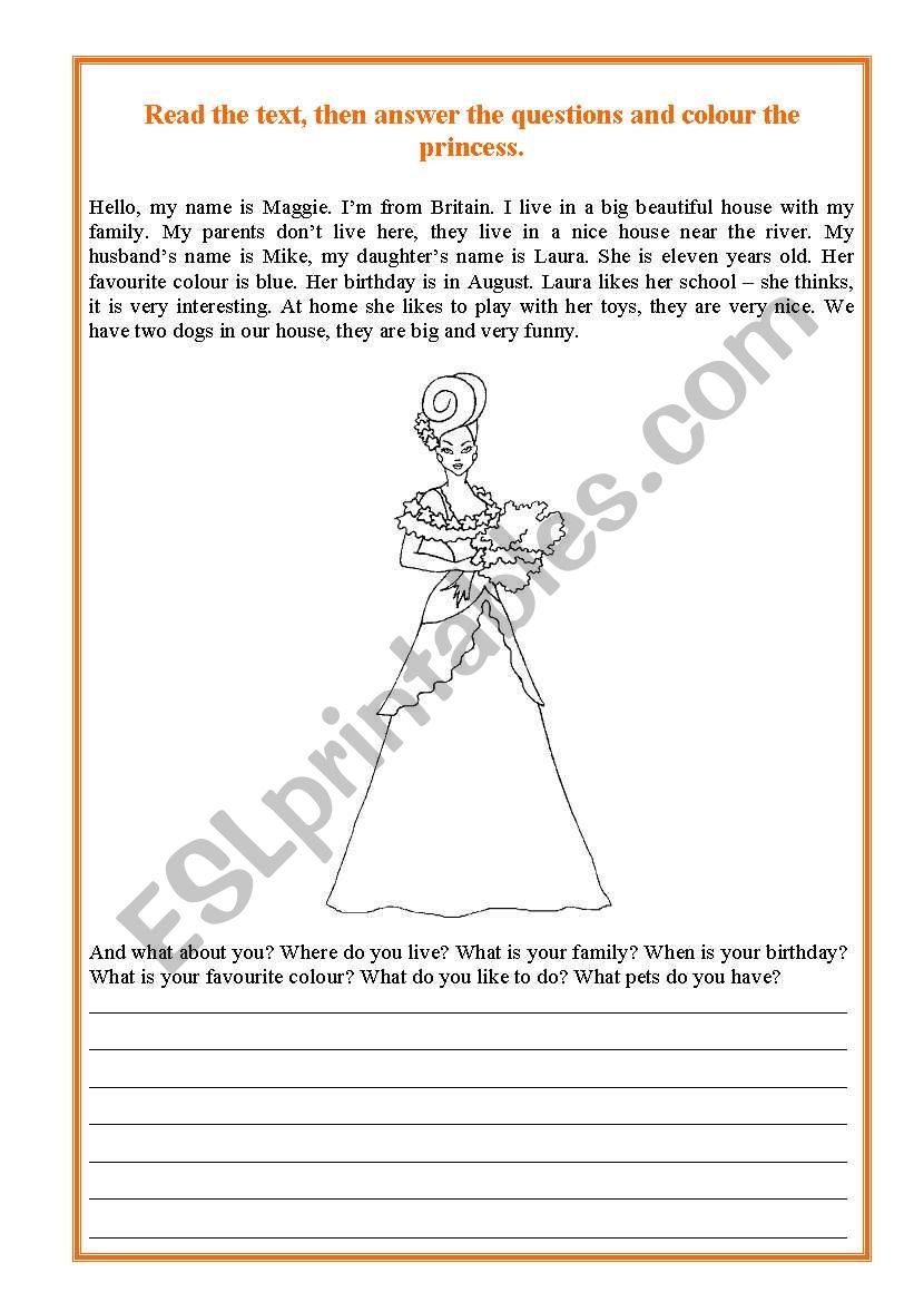 A Princess worksheet