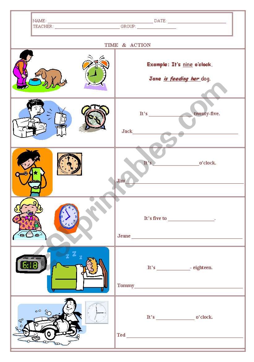 Time and action worksheet