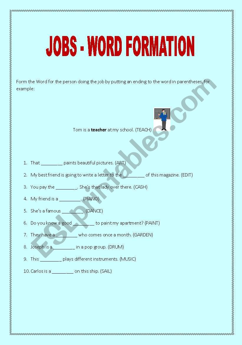 Jobs word formation worksheet