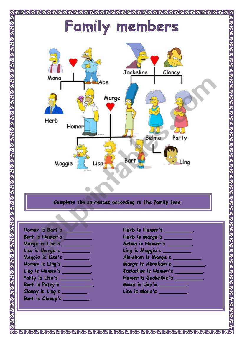 Family members - The Simpsons worksheet
