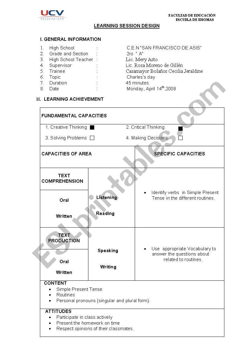 simple presetn worksheet