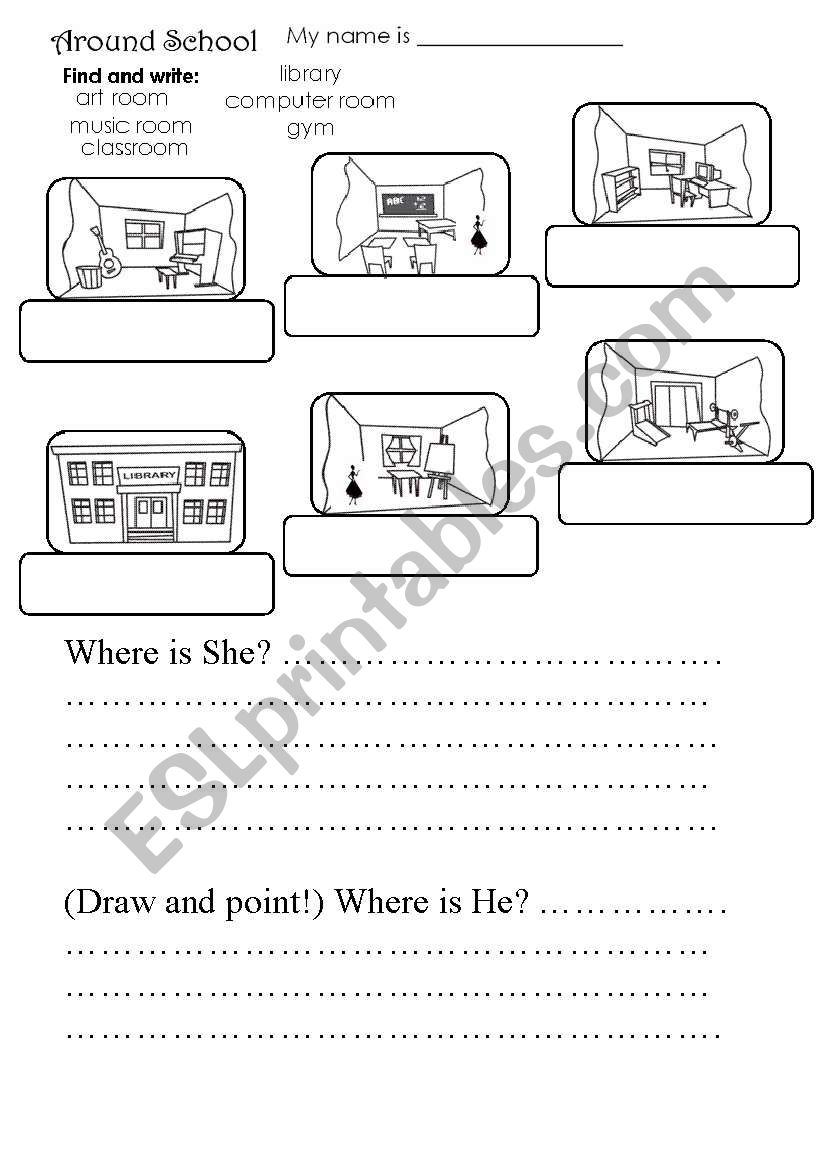 Rooms at school worksheet