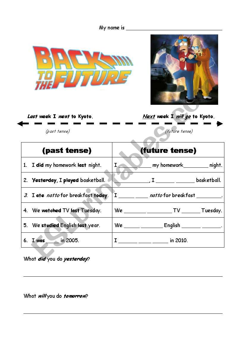 Back to the Future! worksheet