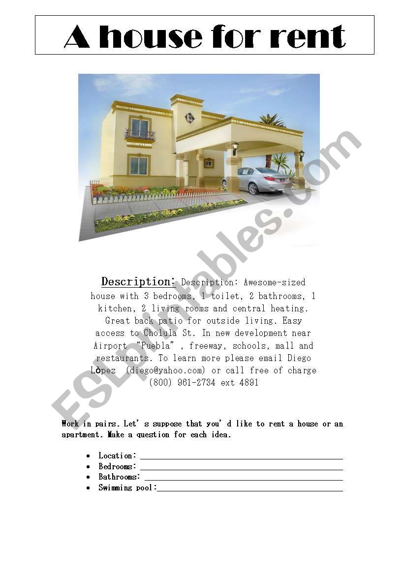 House for rent worksheet