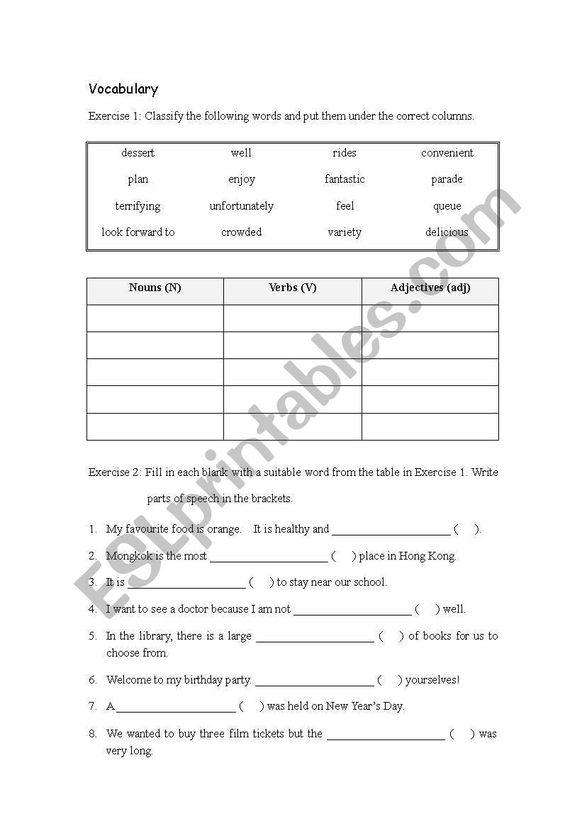 Vocabulary worksheet