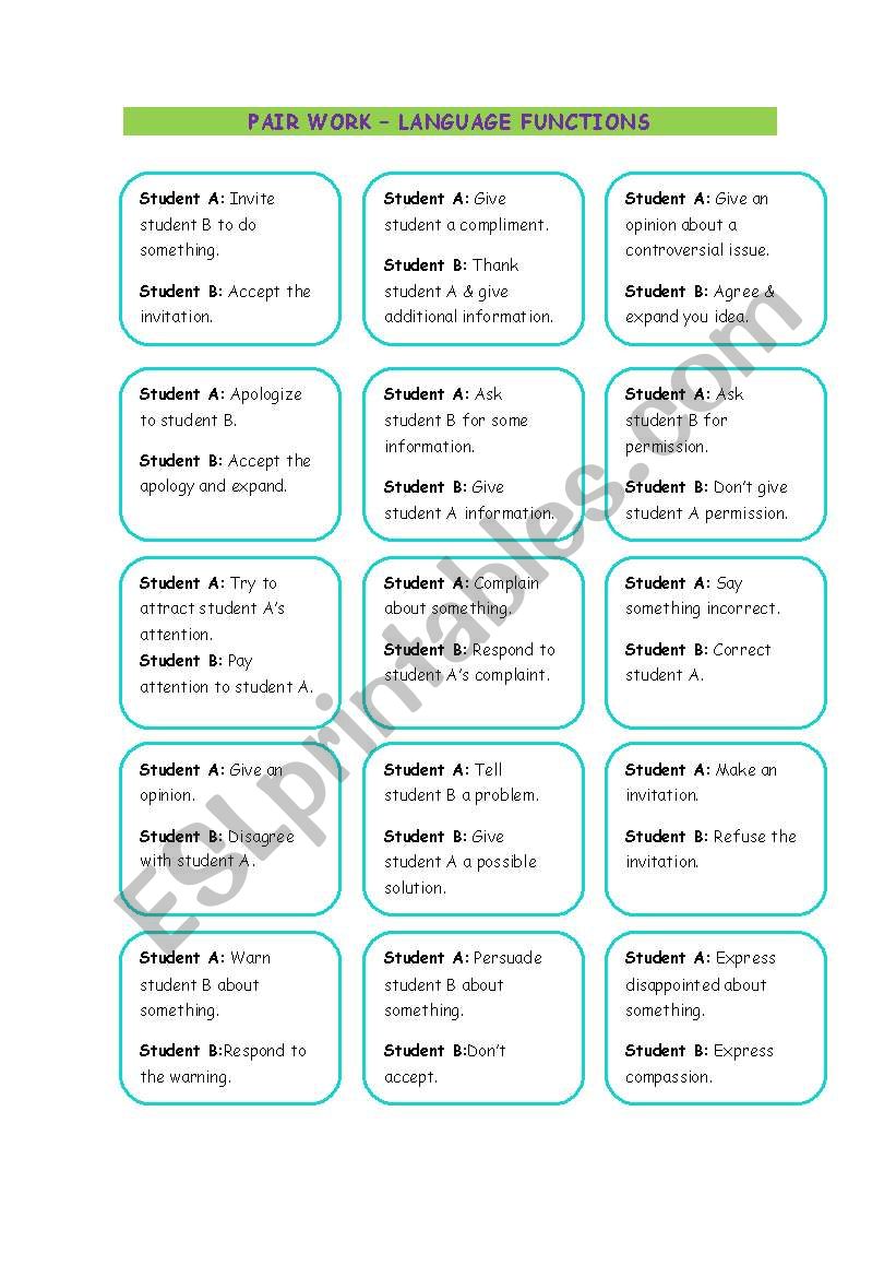 Pairwork language functions role-play