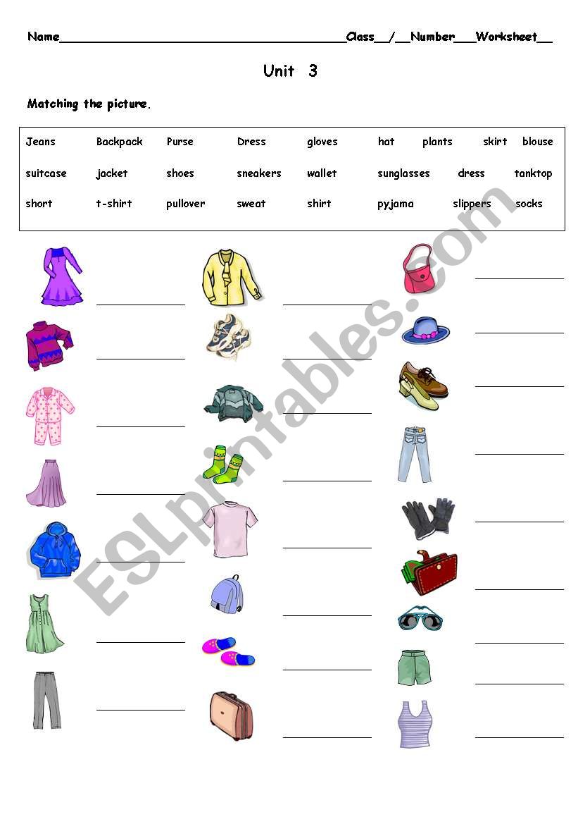 clothes worksheet