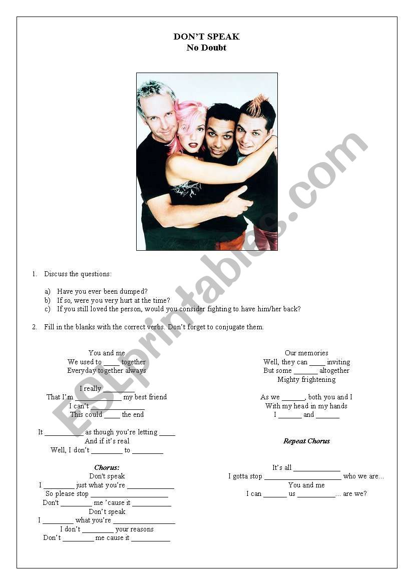 No Doubt - Dont Speak worksheet