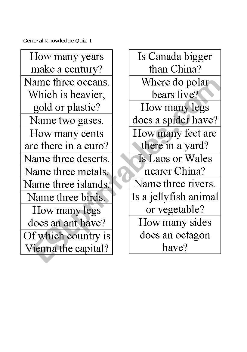 GENERAL  QUIZ worksheet