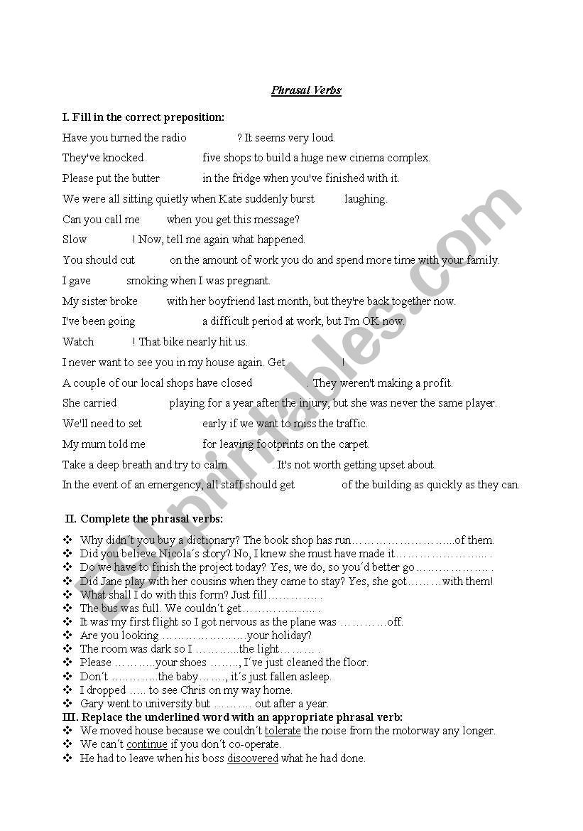 Phrasal verbs worksheet